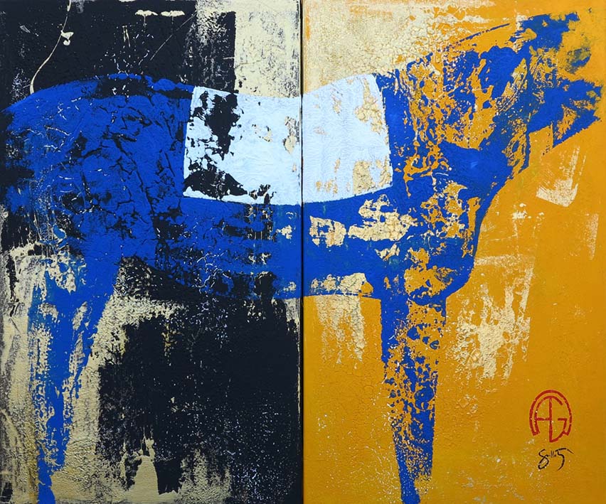 "Diptyque cheval bleu" ,
Acrylique - 120 x 100 ,
Prix de vente 2000 euros (sans cadre)
