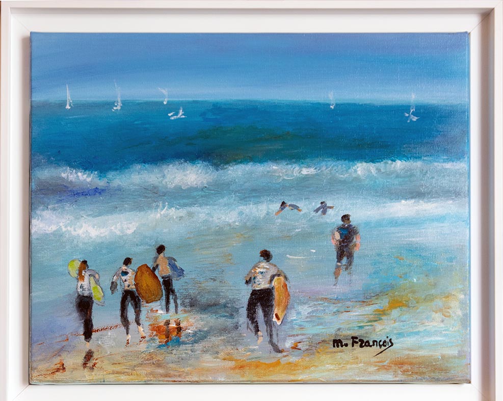 "Les surfeurs à Hossegor" ,
Acrylique - 38 x 46 ,
Prix de vente 400 euros (sans cadre), 450 euros (avec cadre)
