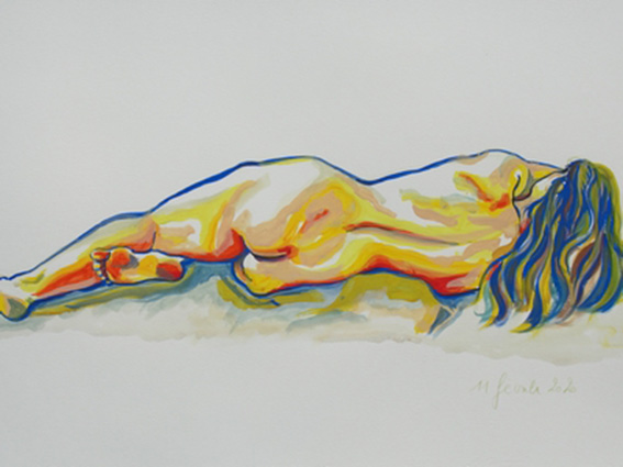"Nu allongé",
dessin à la gouache sur papier 300g/m2 , 65 x 50 ,
Prix de vente 260 euros (sans cadre)