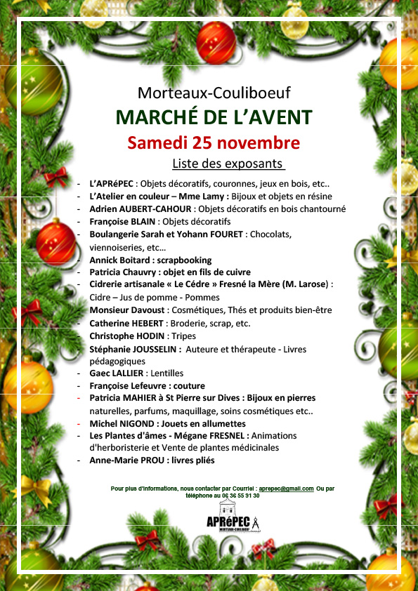 Liste des exposants marché de l'Avent du 25-11-2023