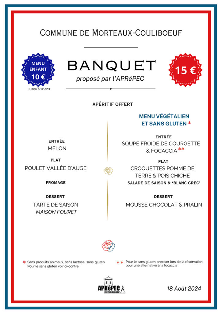 Menu du banquet du dimanche 18 août